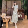 "National Trend -2025 Spring/Summer New Style: Light Cloud and Frost Charm New Chinese Jacquard Slant Front High Slit Cheongsam Dress for Women. details Picture
